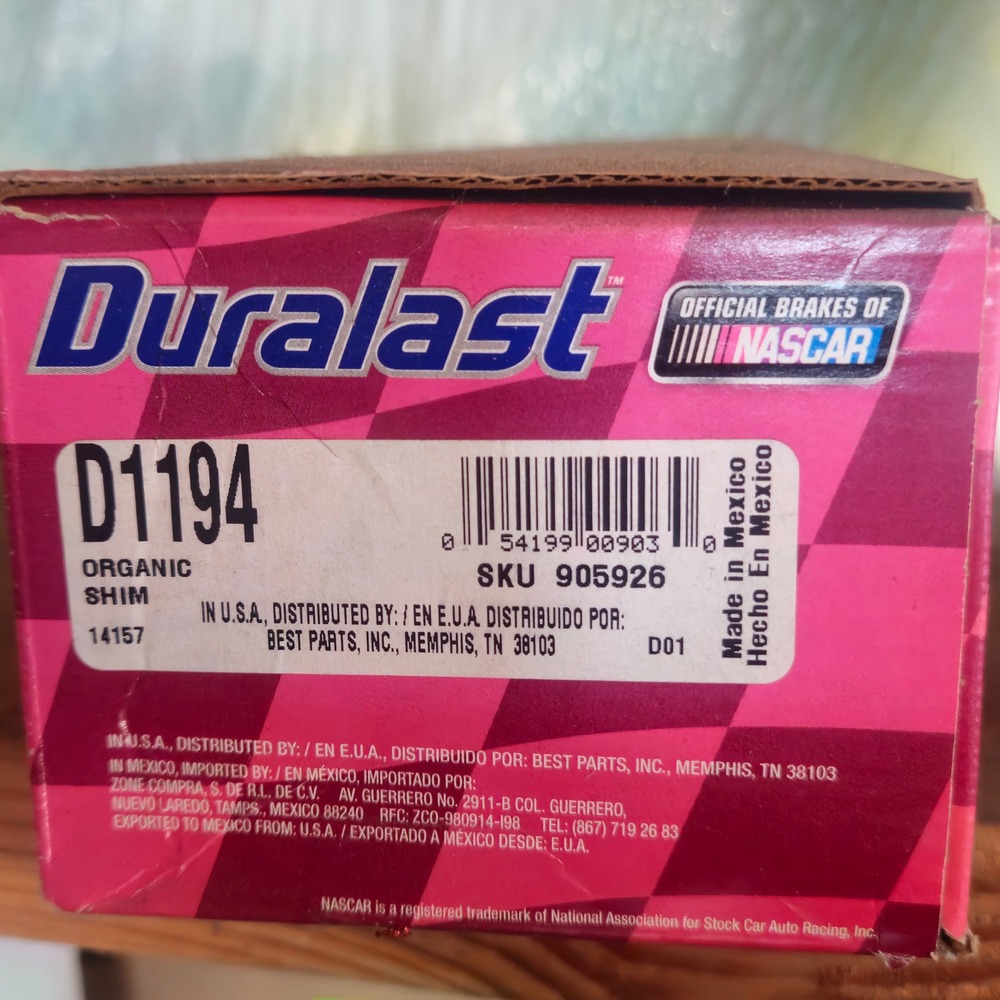Duralast Brake Pads D1194 Organic Shim‎ NASCAR Official Brakes New SKU 905926